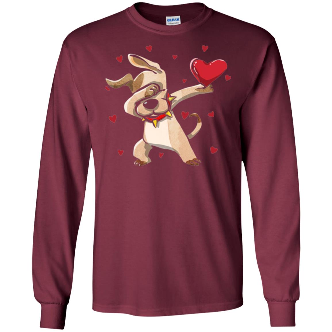 Funny Dabbing Dog Valentine_s Day T-shirt Maroon