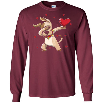 Funny Dabbing Dog Valentine_s Day T-shirt Maroon