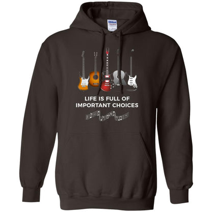 Funny Guitar T-shirt Life Is Full Of Important Choices Dark Chocolate