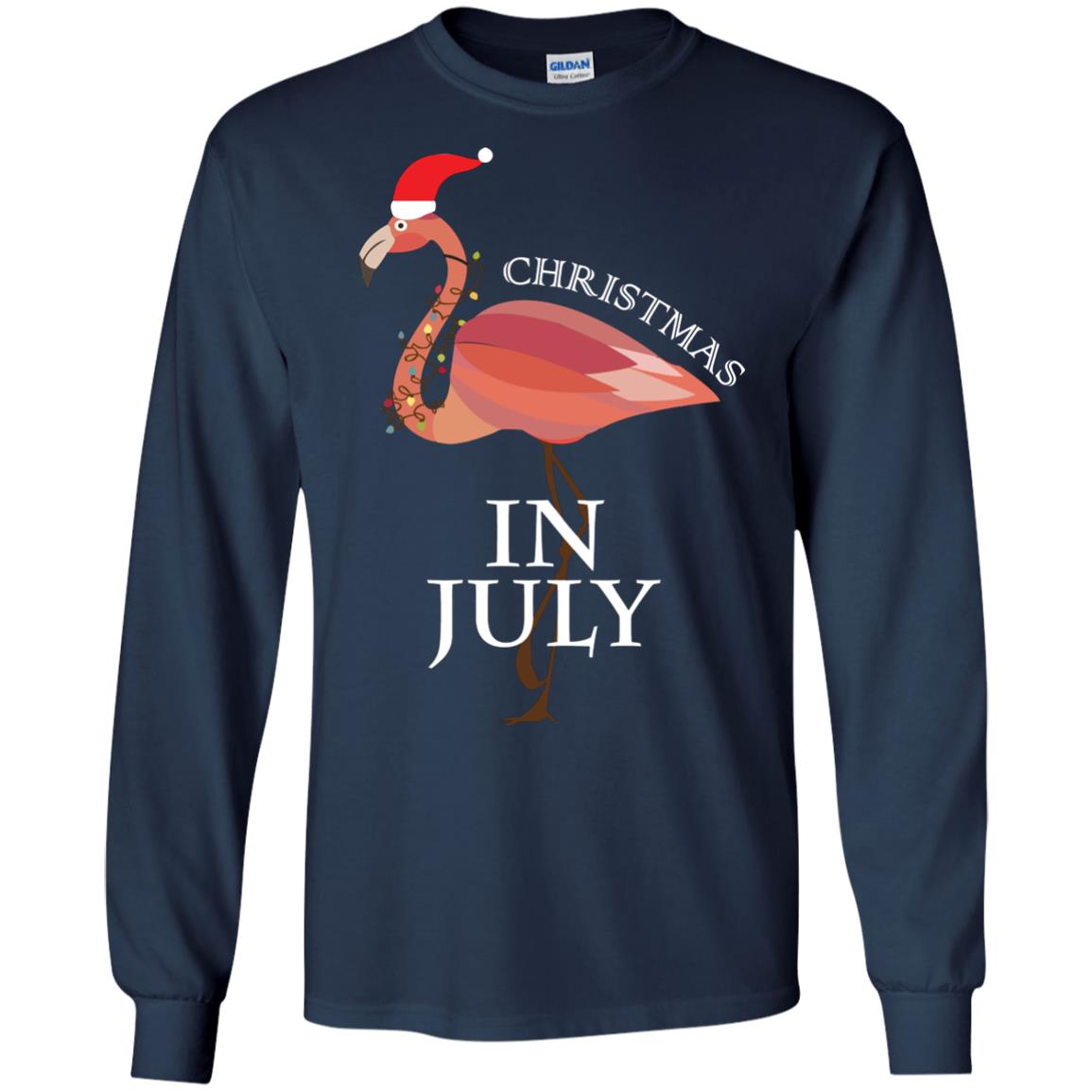 Flamingo With Santa_s Hat Christmas In July Xmas In Summer Shirt Navy