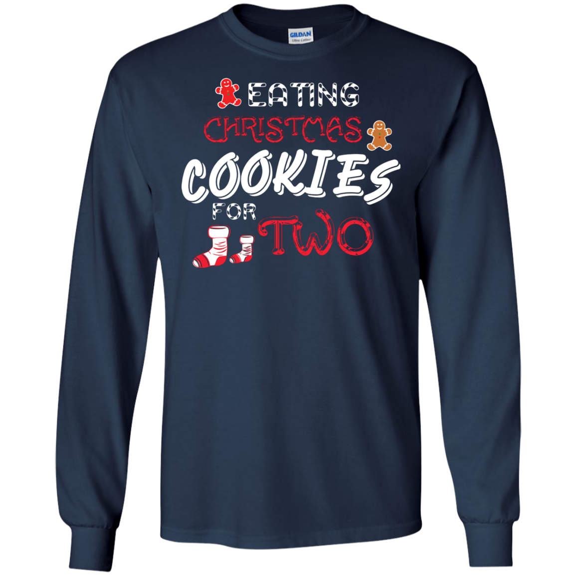 Christmas T-shirt Eating Christmas Cookies For Two Navy