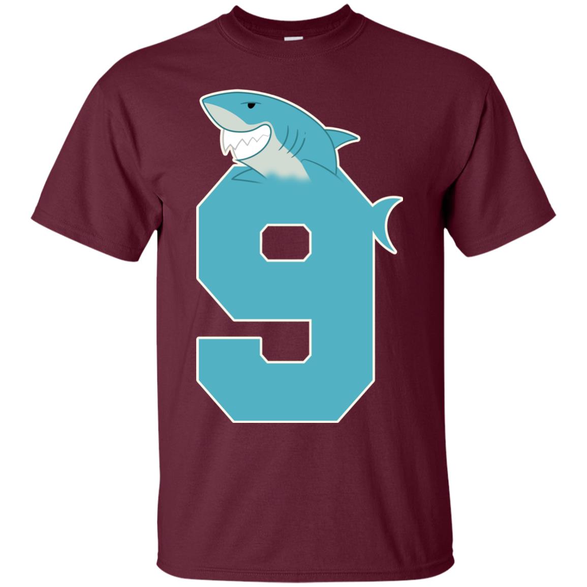 9th Birthday Shark Party Shirt Maroon