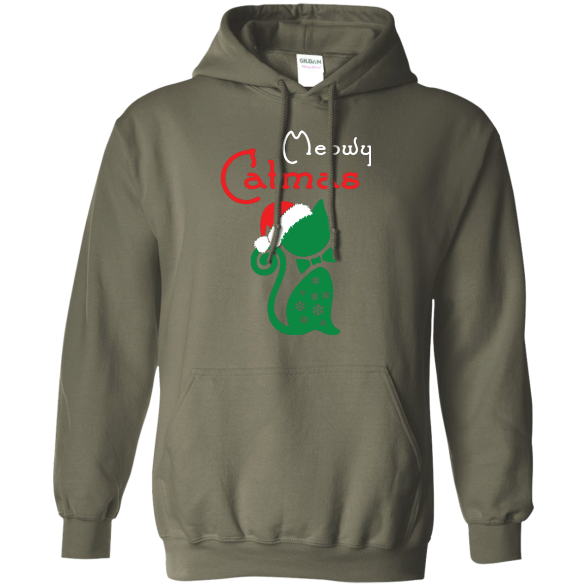 Cat Christmas T-Shirt Meowy Catmas Military Green