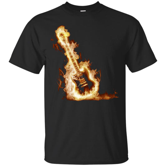 Rock Guitar On Fire T-shirt Black