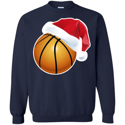 Basketball With Santa Claus Hat X-mas Shirt For Basketball Lovers Navy