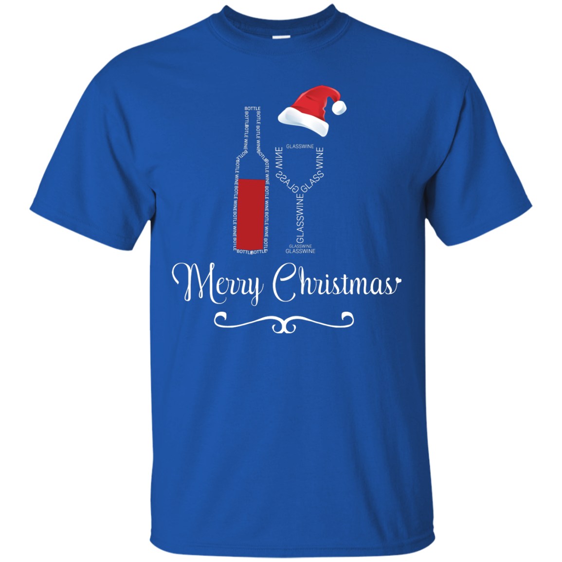 Christmas T-shirt Merry Christmas With Wine Botle And Glass Wine Royal