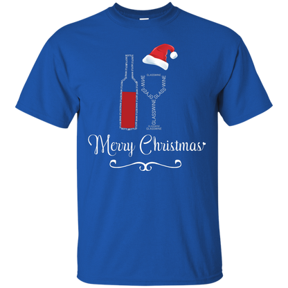 Christmas T-shirt Merry Christmas With Wine Botle And Glass Wine Royal