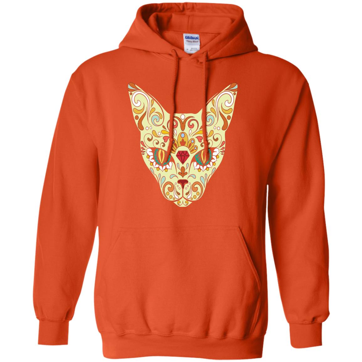 Cat Sugar Skull Design T-shirt Orange