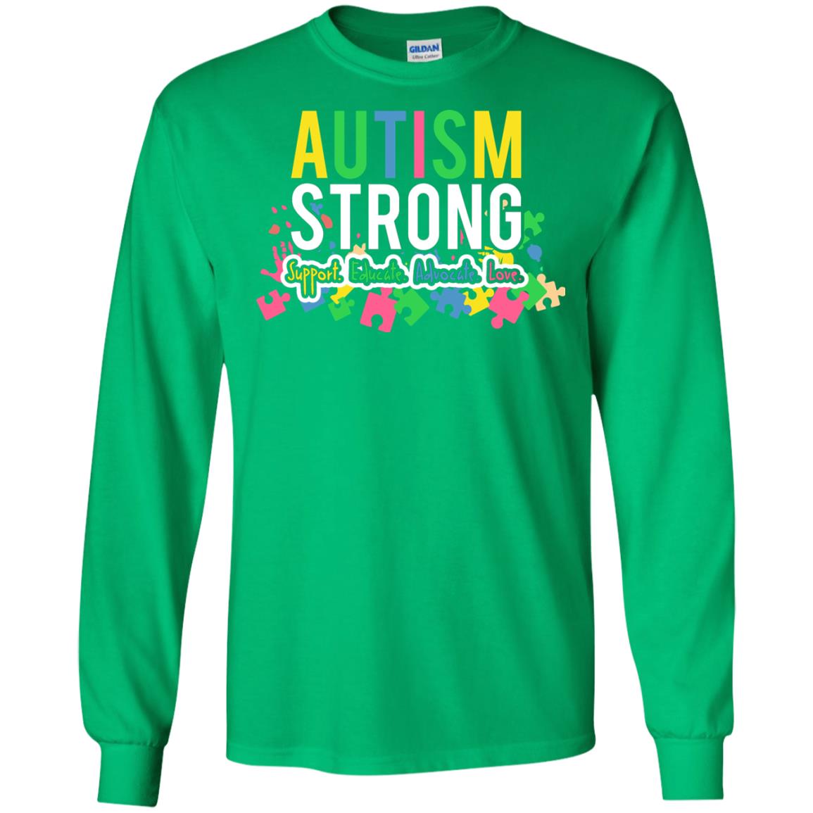 Autism Strong Support Educate Advocate Love Autism Awearness T-shirt Irish Green