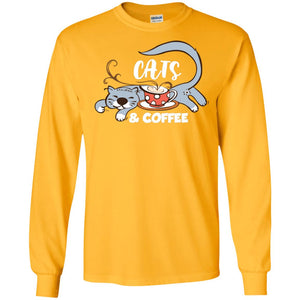A Good Day Start With Cat And Coffee Cat Lover T-shirtG240 Gildan LS Ultra Cotton T-Shirt