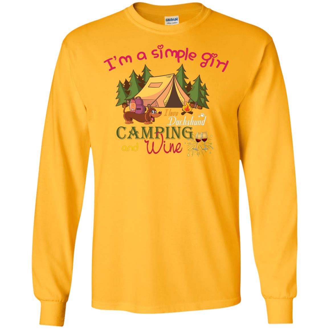 I’m A Simple Girl I Love Dachshund Camping And Wine Shirt Gold