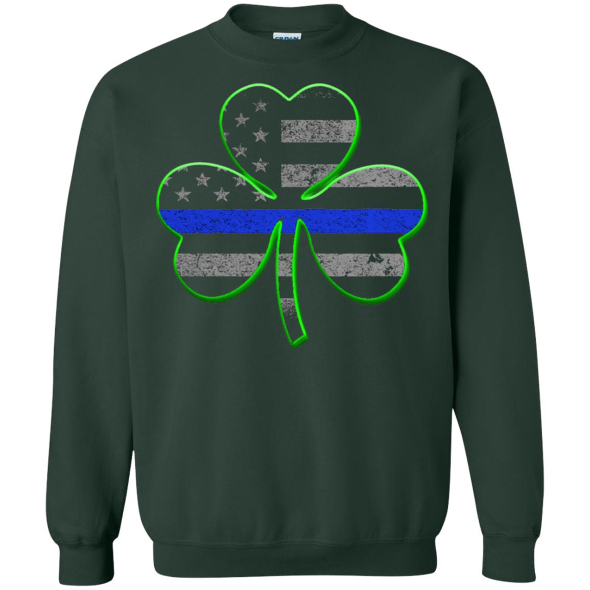 Thin Blue Line St Patrick_s Day Clover T-shirt Forest Green
