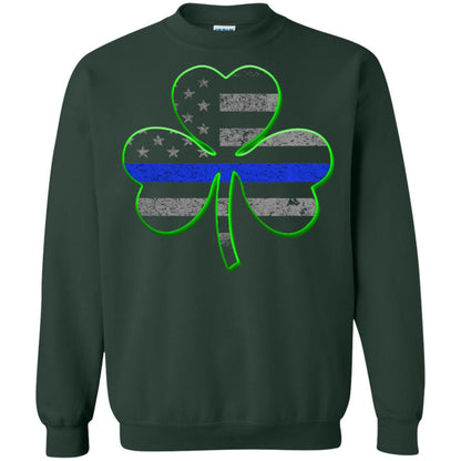Thin Blue Line St Patrick_s Day Clover T-shirt Forest Green