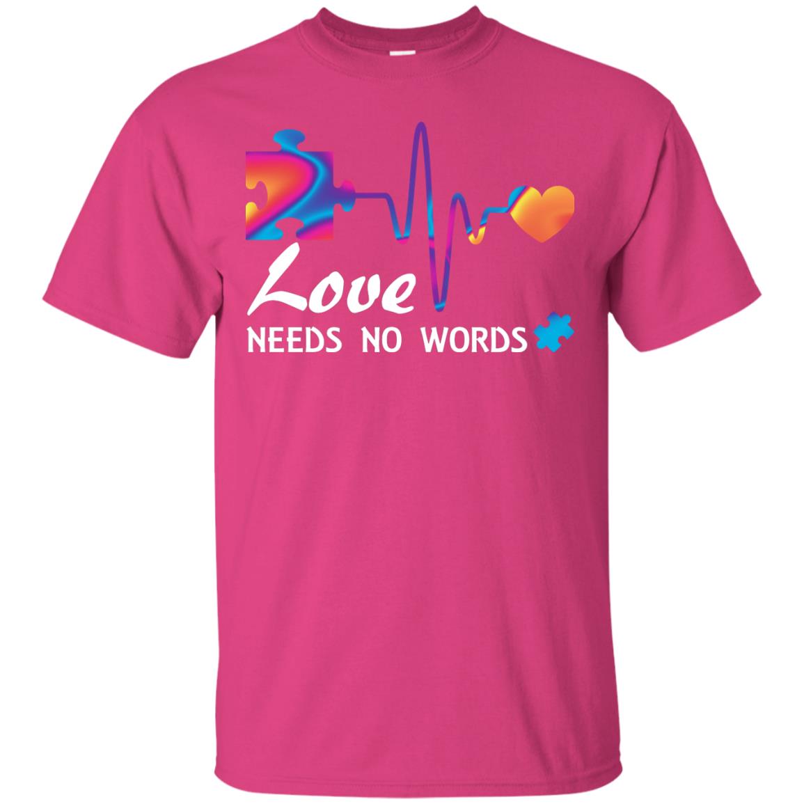 Love Needs No Words Puzzle Heartbeat Gift Shirt For Autism Awareness Heliconia