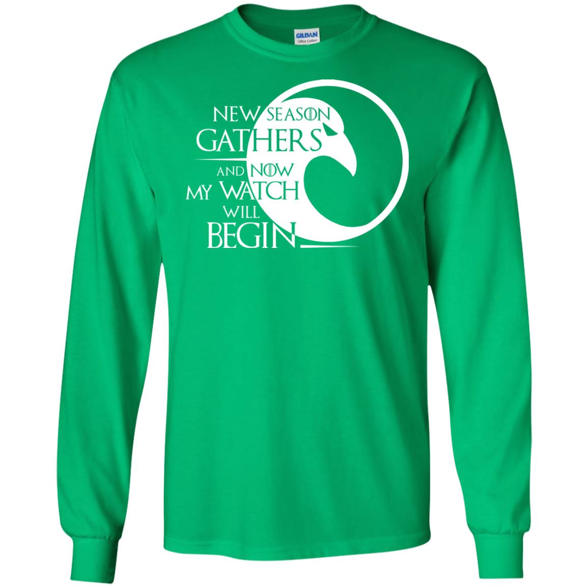 New Season Gathers And Now My Watch Will Begin Game Of Thrones Fan T-shirt Irish Green