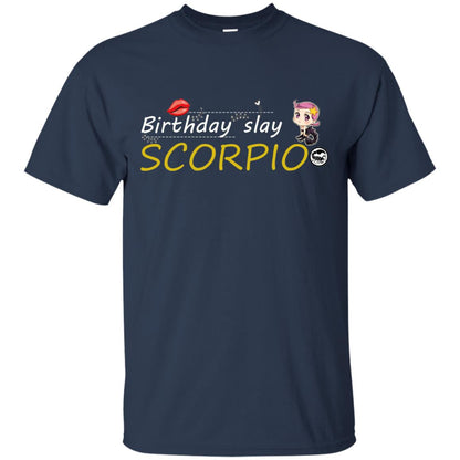 Cute Scorpio Girl Birthday Lip Slay T-shirt Navy