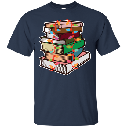 Fairy Lights Christmas Gift T-shirt Book Lover Navy