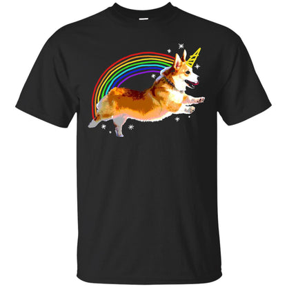Unicorn Corgi Rainbow Doodle Dog Lover T-shirt Black