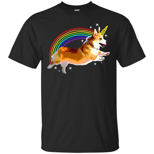 Unicorn Corgi Rainbow Doodle Dog Lover T-shirt Black