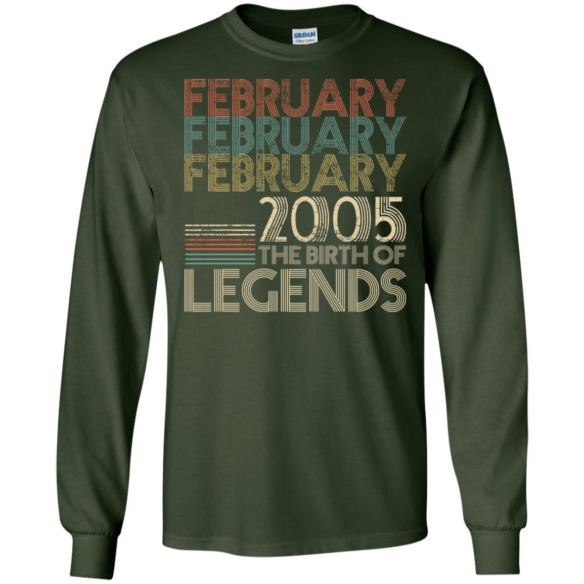 February Retro Classic Vintage 2005 The Birth Of Legends 13th Birthday T-shirt Forest Green