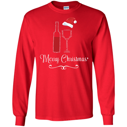Christmas T-shirt Merry Christmas With Wine Botle And Glass Wine Red