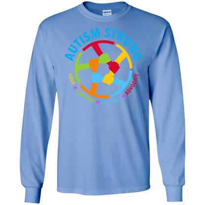 Autism Strong Love Support Educate Advocate Autism Awareness T-shirt Carolina Blue