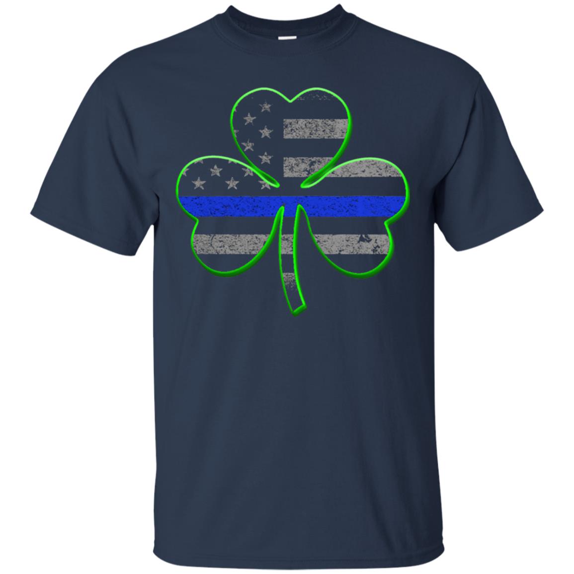 Thin Blue Line St Patrick_s Day Clover T-shirt Navy