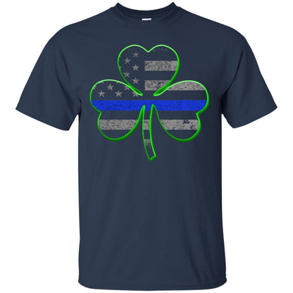 Thin Blue Line St Patrick_s Day Clover T-shirt Navy