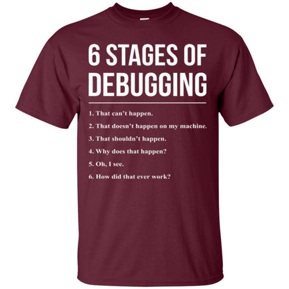Programmer T-shirt 6 Stages Of Debugging Maroon
