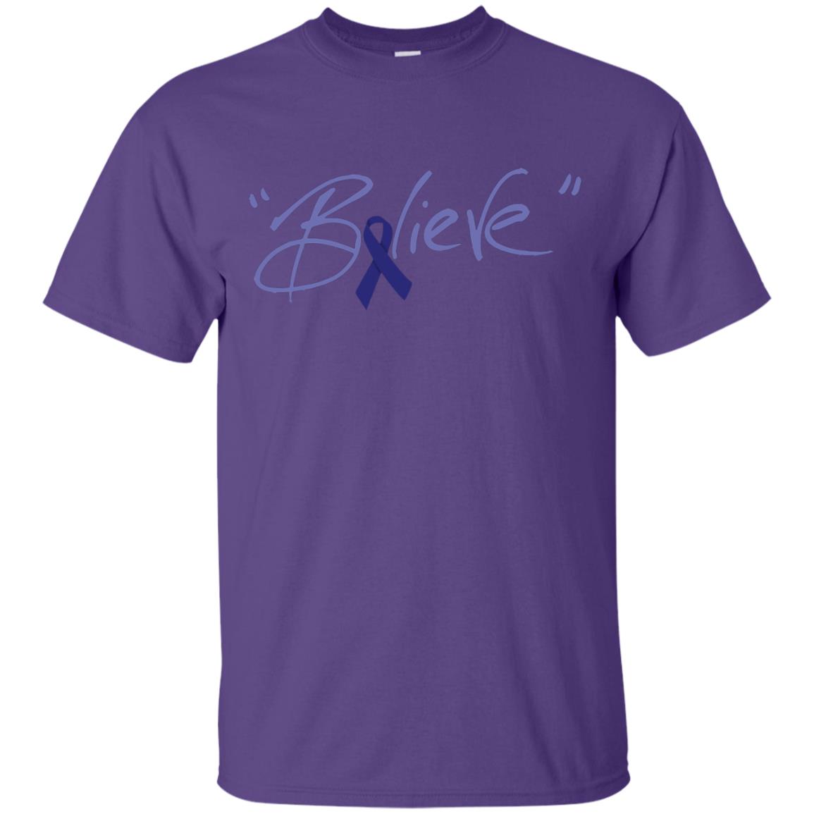 Colon Cancer Awareness Shirt Dark Blue Ribbon Believe Purple