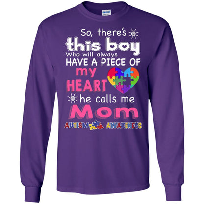 There_s This Boy He Call Me Mom Autism Awareness T-shirt Purple