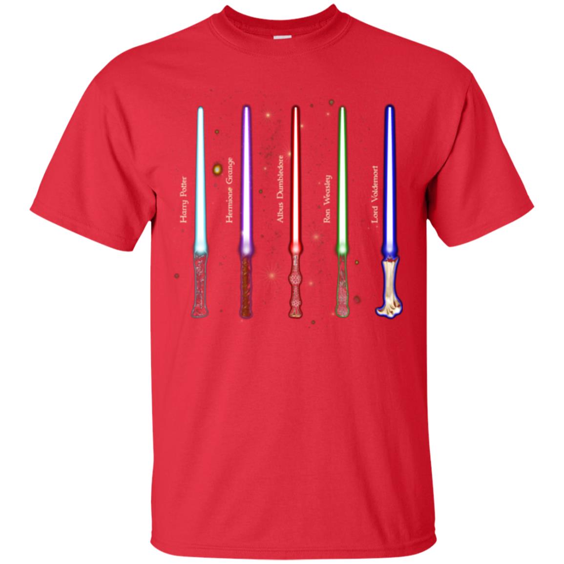 Harry Potter Lightsaber Wands Movie Fan T-shirt Red