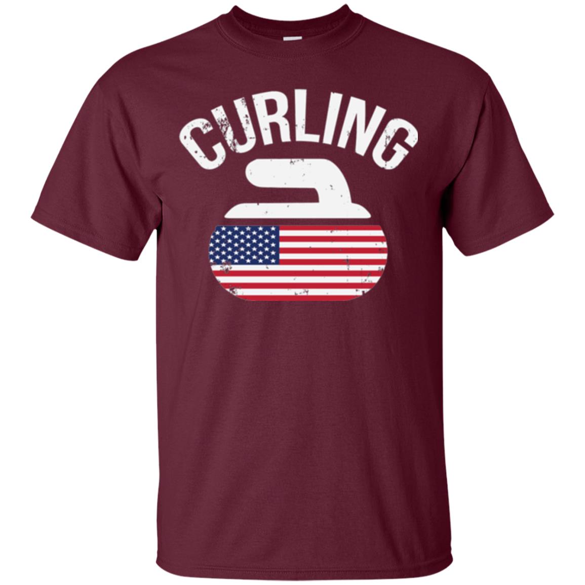 Usa Red White And Blue American Flag Curling Stone T-shirt Maroon