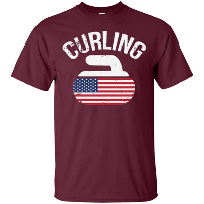 Usa Red White And Blue American Flag Curling Stone T-shirt Maroon