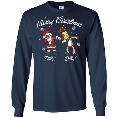 Christmas T-shirt Santa And Reindeer Dilly Dilly Navy