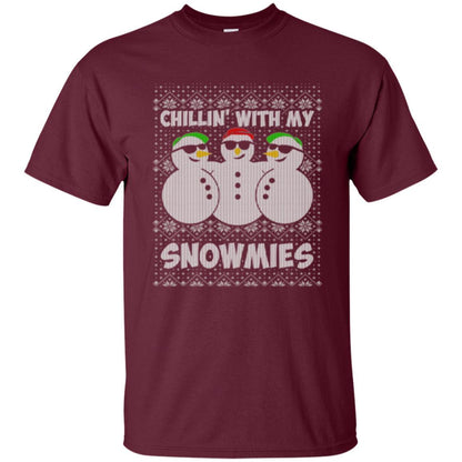 Christmas T-shirt Chillin With My Snowmies Maroon