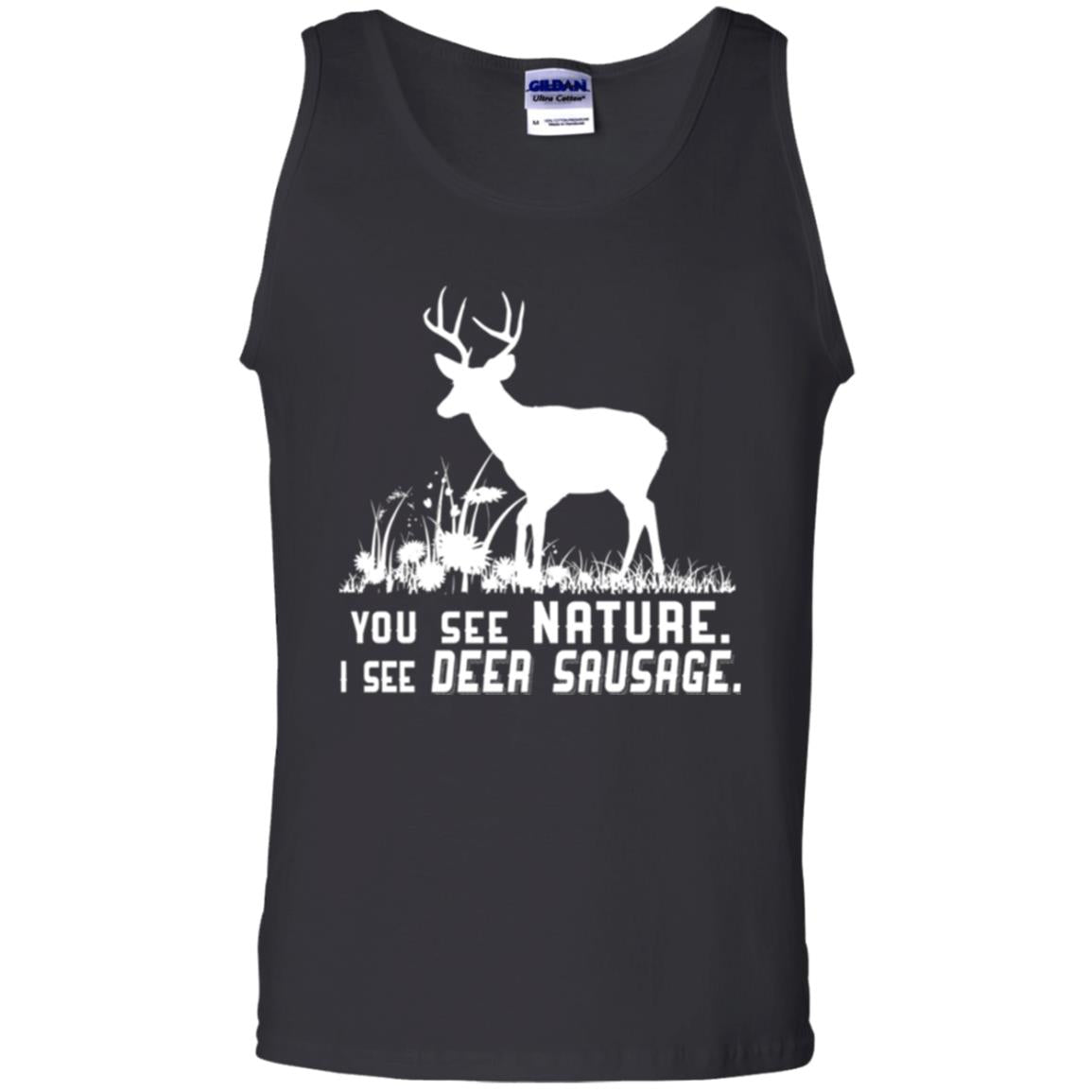 Funny Hunting T-shirt You See Nature I See Deer Sausage Black
