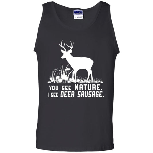 Funny Hunting T-shirt You See Nature I See Deer Sausage Black