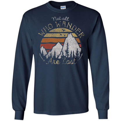 Gradient Mountain Gold T-shirt Not All Who Wander Are Lost Navy