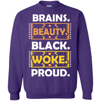 Brains Beauty Black Woke Proud African American T-shirt Purple