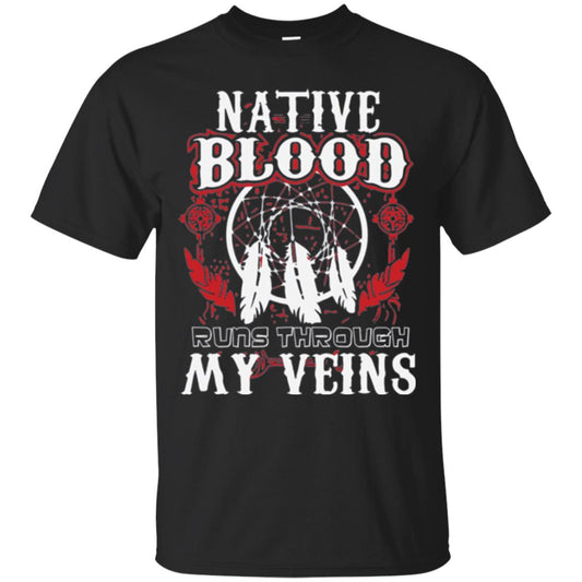 American T-shirt Native Blood Runs Through My Veins Black