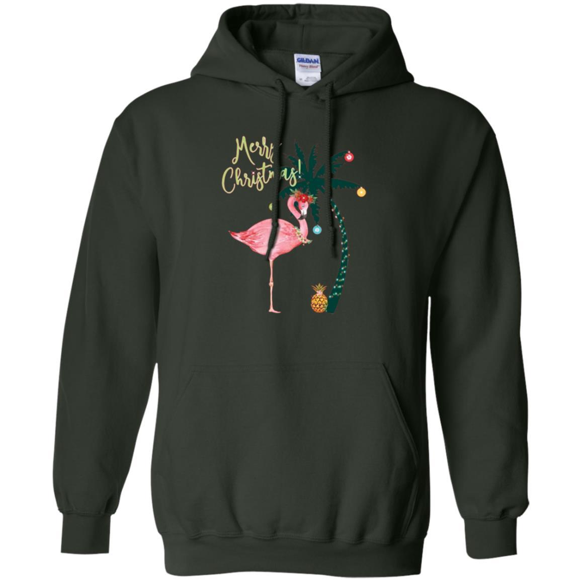 Christmas T-shirt Flamingo Merry Christmas Forest Green