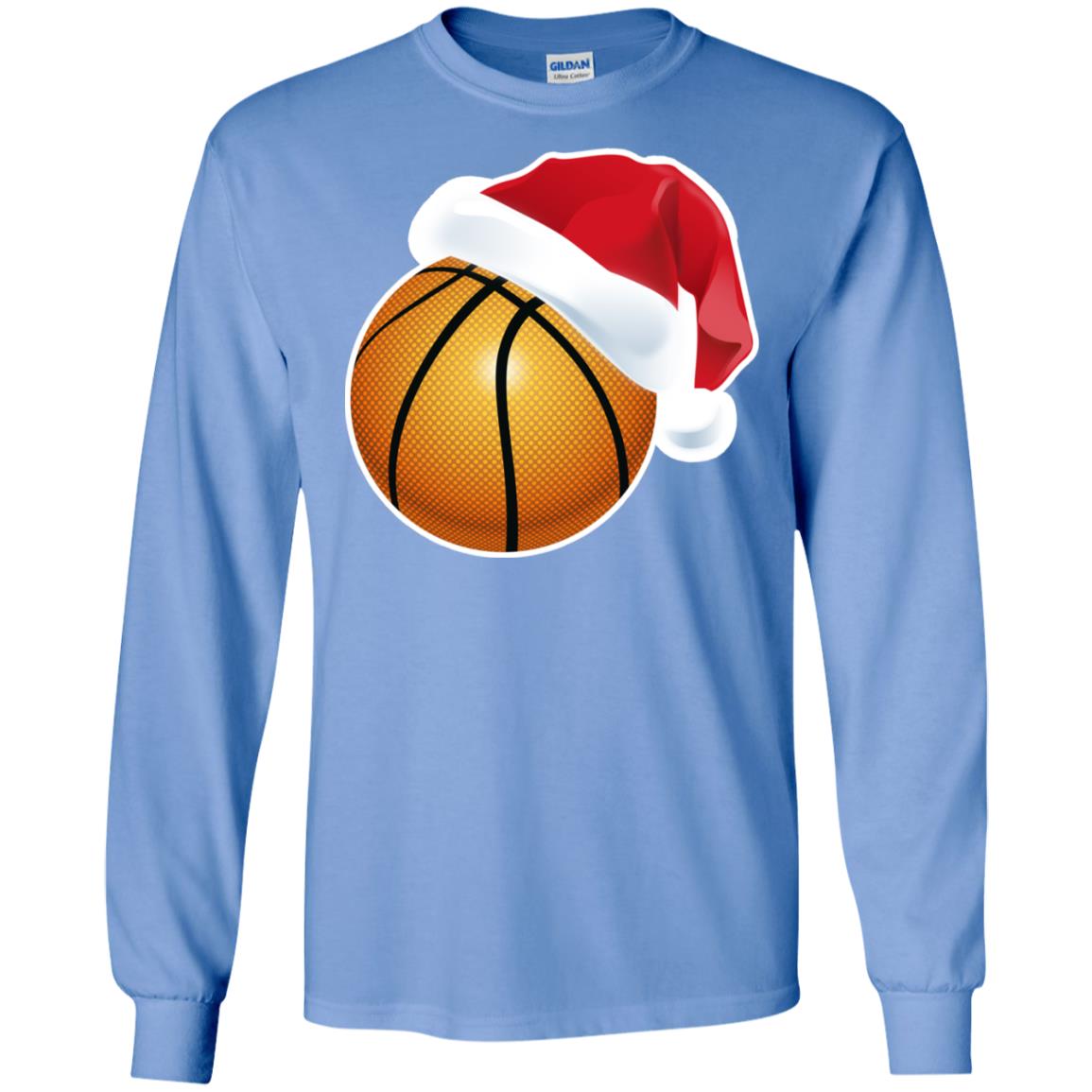 Basketball With Santa Claus Hat X-mas Shirt For Basketball Lovers Carolina Blue