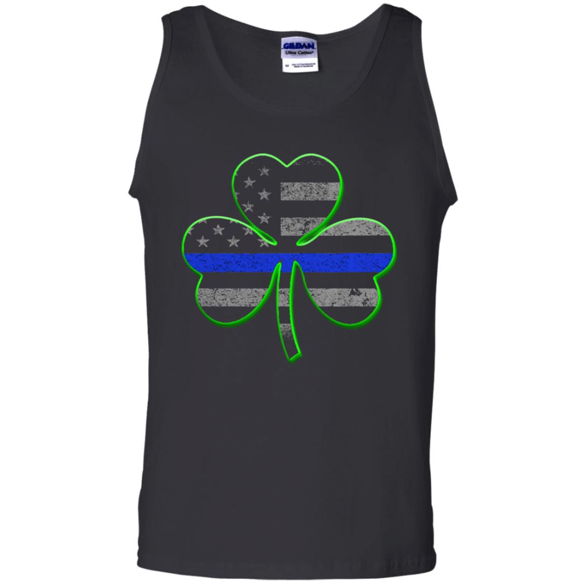 Thin Blue Line St Patrick_s Day Clover T-shirt Black