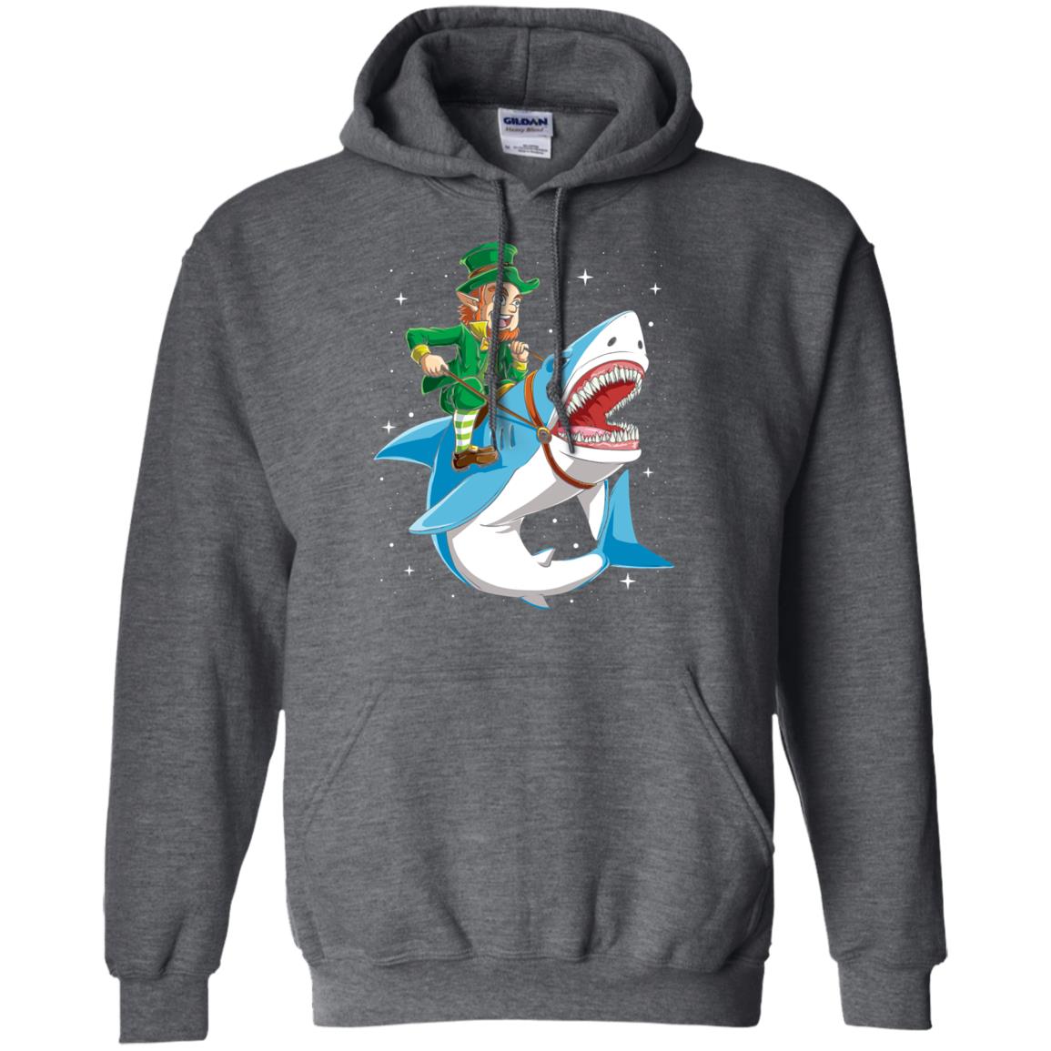 Leprechaun Riding Shark St Patricks Day T-shirt Dark Heather