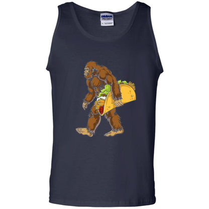 Camping T-shirt Bigfoot Sasquatch Carrying Taco Navy