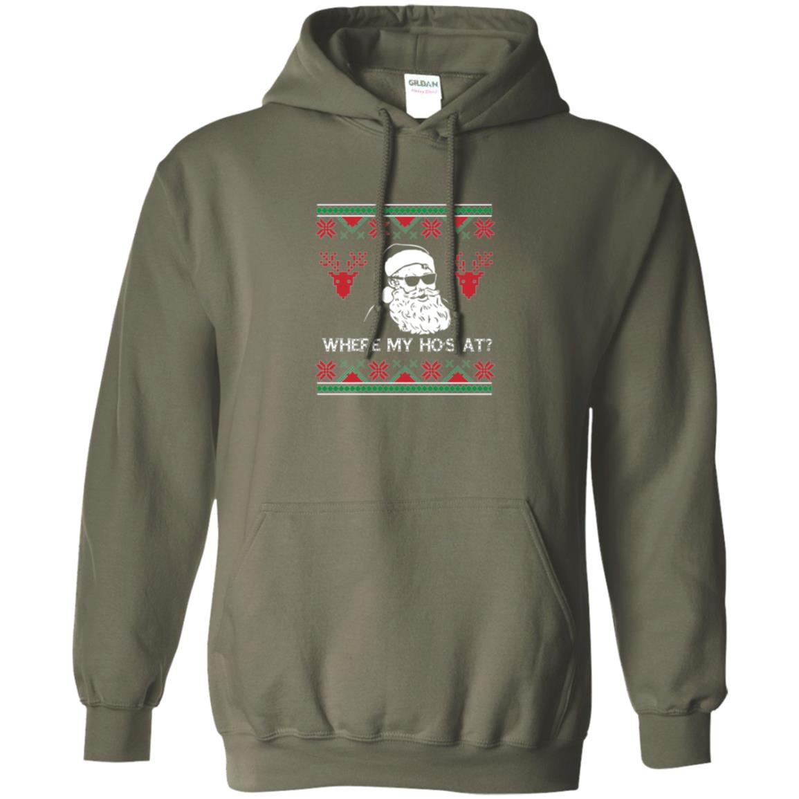Christmas T-shirt Santa Claus Where My Hos At T-shirt Military Green