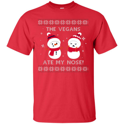 The Vegans Ate My Nose Funny Snowman Saying X-mas Gift Shirt Red