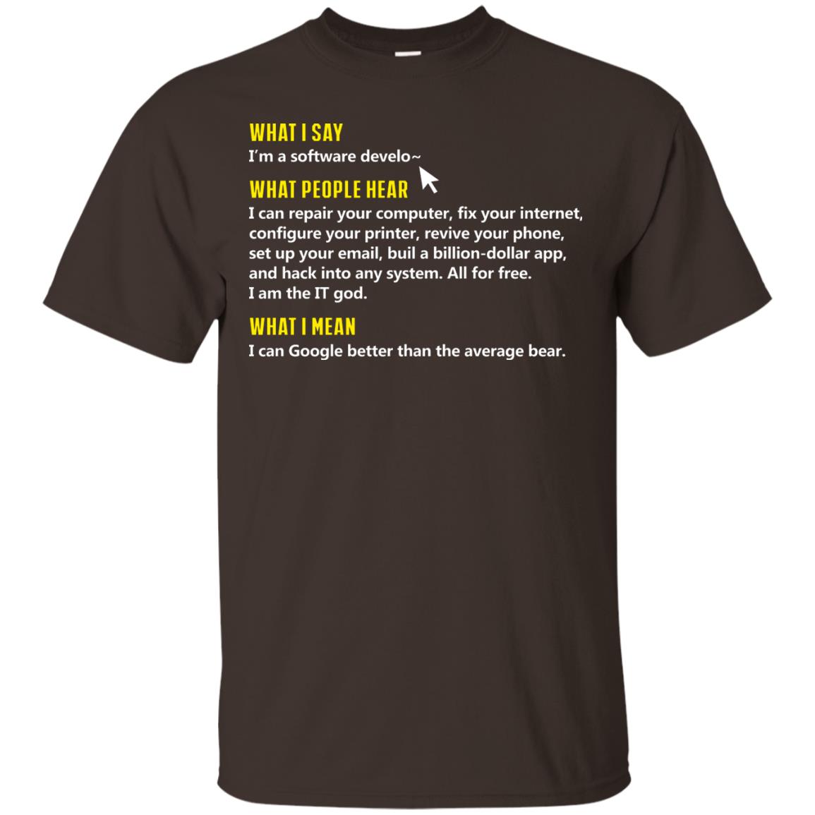 What I Say I_m A Software Develop What People Hear Shirt Dark Chocolate