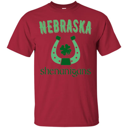 Nebraska Shenanigans Horseshoe Clover St Patrick_s Day T-shirt Cardinal